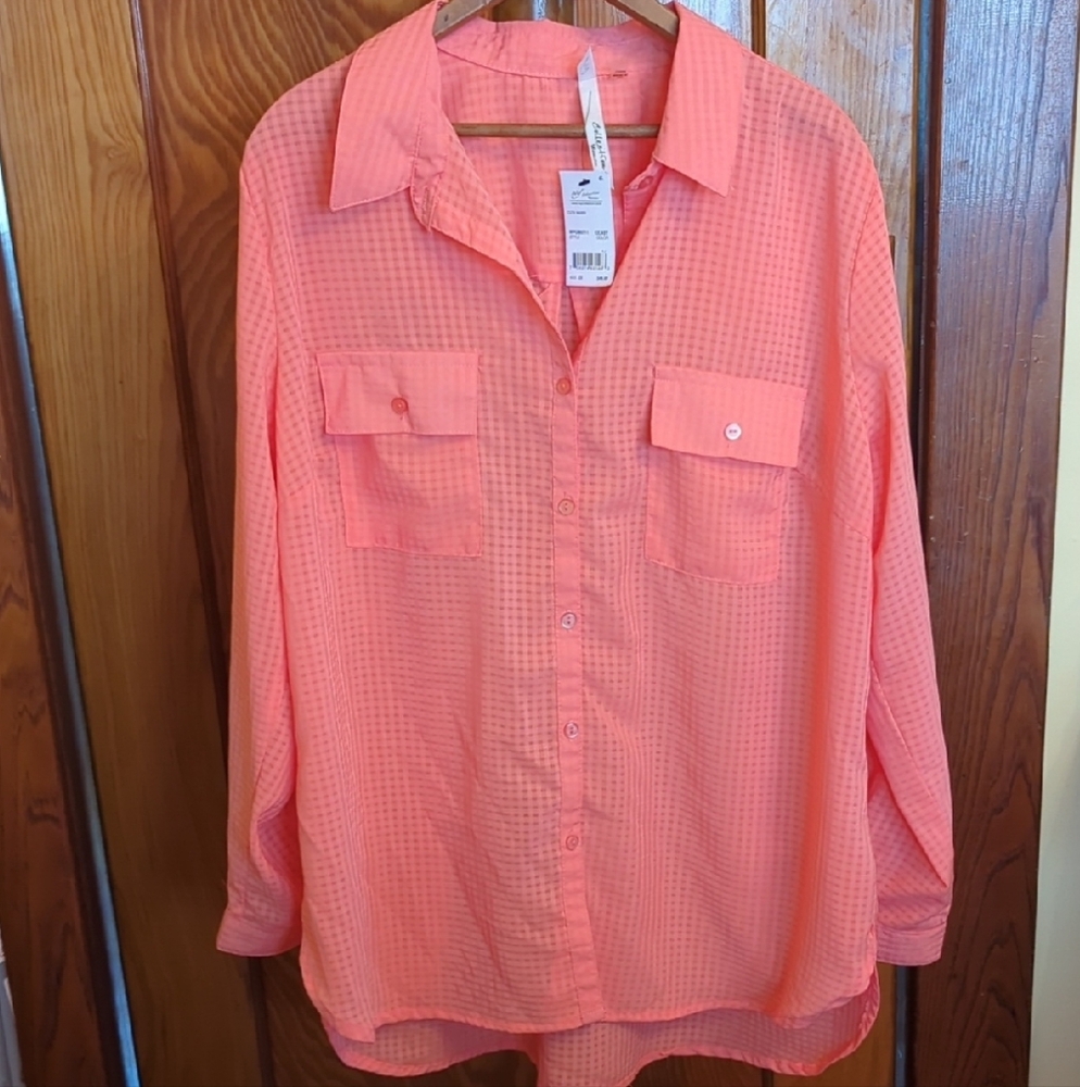 NY Collection Coral Button Down Shirt